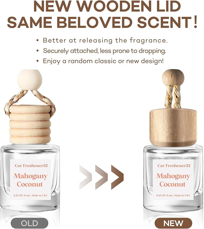 C Classy Car Air Freshener Hanging 2 Pack, Mahogany Coconut Essential Oil Diffuser for Cars, Cute Car Freshener, Long-Lasting Fragrance, C ar Air Fresheners for Women & Men Gift, Made in USA