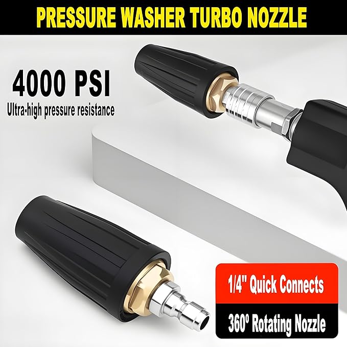 Selkie Turbo Nozzle for Pressure Washer, 4000 PSI Rotating Turbo Nozzle 1/4" Quick Connect, 7 Pieces Spray Nozzle Tips & Nozzle Holder, Additional 1.1 mm Orifice Nozzle