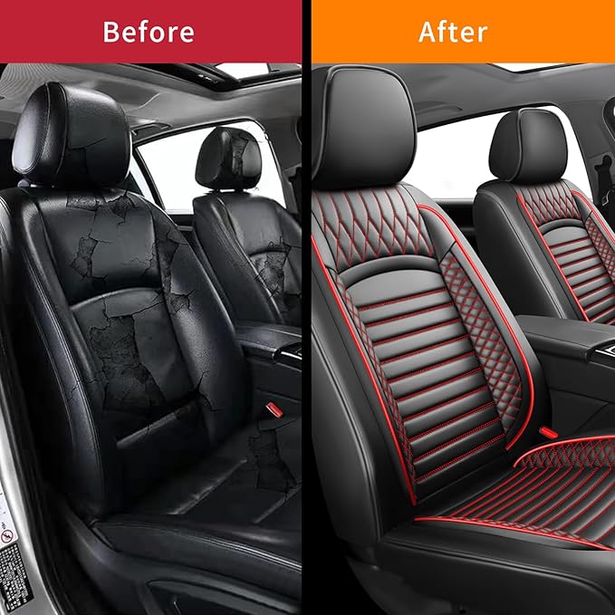 Fit Crosstrek Car Seat Covers for Subaru Crosstrek 2016-2025 2026 - Upgraded Premium Waterproof & Breathable Leather, Airbag Compatible, All-Weather Seat Cushion Protector(2 Front/Black+Red)