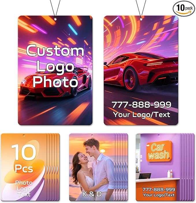 HINFKA 10-1000 Pcs Custom Air Fresheners with Picture – Personalized Double-Sided Photo or Logo Bulk Air Freshener, Customized Gifts for Corporate and Business Branding