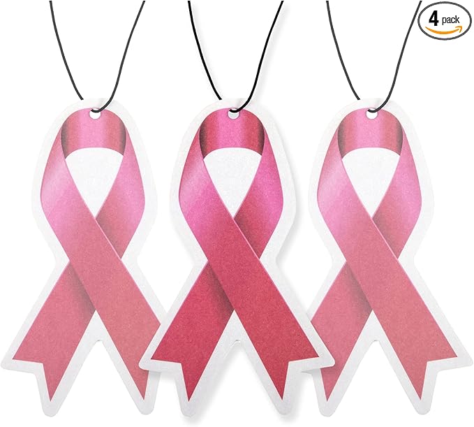 Fresh Fresheners Cute Funny Car Air Fresheners 4 Pack Scented with Premium Oils (Breast Cancer Ribbon)