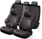 Car Seat Covers Full Set Fit for Toyota RAV4 Hybrid 2016-2026, Premium Faux Leather Car Seat Protector,Breathable Anti-Slip Full Wrapping Edge Seat Covers(Black&Red,Full Set)