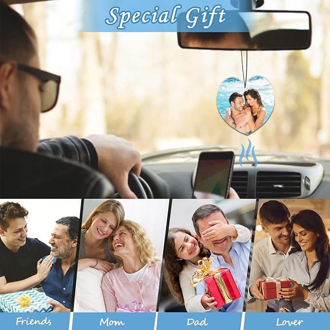 Custom Air Freshener for Car - Double Sided Photo Personalized Car Scents Air Freshener, Smell Air Fresheners With Picture for Wardrobe, Bathroom,Hanging Ornaments (Heart-1PCS)