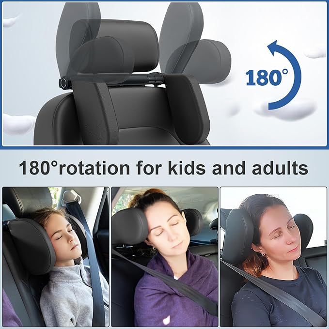 Car Headrest Pillow,Head, Neck Support Pillow,U Shaped Car Sleeping Pillow,180° Adjustable,Improve Head and Neck Posture and Adjust Sleep Position,Suitable for Kids and Adults (Grey)