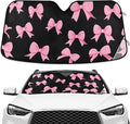 Pink Bow Black Windshield Sunshade Car Sun Shade Front Window Shade for Truck SUV Blocks UV Rays Sun Reflector Visor Protector Accordion Folding