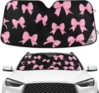 Pink Bow Black Windshield Sunshade Car Sun Shade Front Window Shade for Truck SUV Blocks UV Rays Sun Reflector Visor Protector Accordion Folding