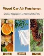 Car Air Freshener-The Original Wood Air Freshener for Visor Clip - Long Lasting Car Odor Eliminator and Scent Diffuser for Cabin, Truck & SUV-2 Metal Clips-Variety 3 Pack(Grove-Open Air-Pine)