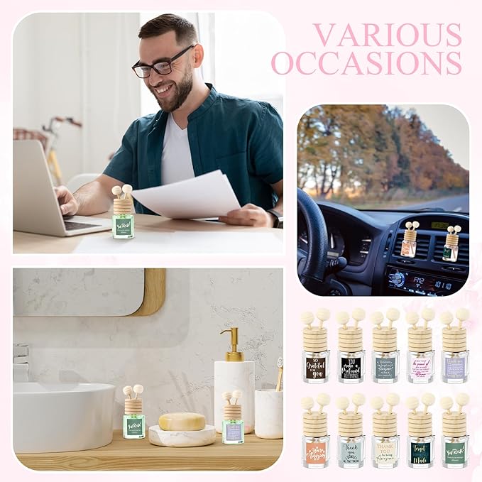 20 Pcs Employee Appreciation Gifts Bulk, Empty Car Diffuser Bottles with Vent Clip, Refillable Essential Oil Car Air Freshener Gifts for Coworker Team Teacher Nurses Staff (Appreciation)