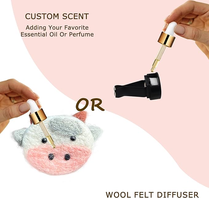Cow Car Decor,Cute Air Vent Clip Car Air Freshener,Handmade Wool Felt Essential Oil Diffuser,Girly Cartoon Highland Cattle Decoration Accessories for Women