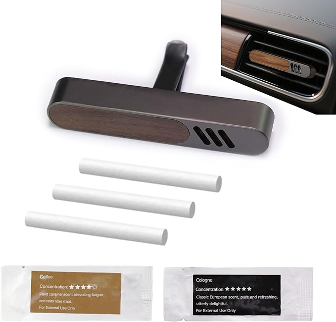 Luxury Car Air Freshener Vent Clip – Premium Wood & Metal Diffuser in Multiple Colors & Scent Kits – Reusable, Unisex for Men & Women (Premium Dark Grey, Classic Masculine)