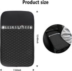 Bling Leather Car Armrest Box Cover,Car Center Console Protector with Colorful Crystal Rhinestones,Anti-Scratch Waterproof Car Armrest Seat Pad for Most Car,SUVs,Trucks (Black)
