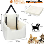 Dog Car Seat for Small/Medium Dogs Under 35lbs, Soft Booster Car Seat with Detachable Washable Cover and Cushion, Memory Foam Pet Car Seat with Safety Belt and Storage Pockets, Puppy Dog Car Bed