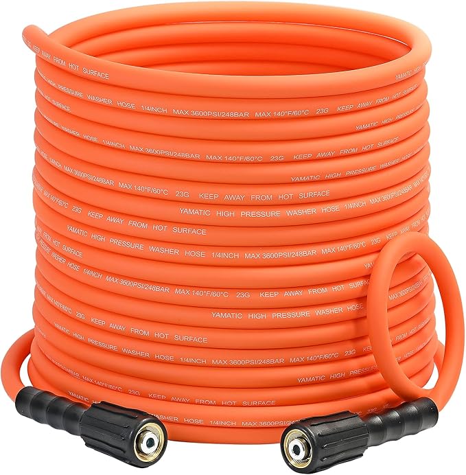 YAMATIC Pressure Washer Hose 50 FT, 1/4 Inch 3600 PSI Power Washer Hose M22, Flexible High Pressure Kink Resistant, Copper Connectors – Replacement Pressure Washing Hose for Car and Outdoor Cleaning