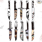 10 Pcs Horror Movie Car Air Freshener Set, Blk Ice Scent Halloween Themed Hanging Knife Design, Spooky Halloween Gifts for Women Men, Classic Horror Movie Character Car Accessories Decor.