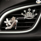 2 Pieces Crystal High Heel Shoe and Crown Air Vent Clips Rhinestone Car Air Freshener Clip Bling Car Clip Gift Decorations Charm Car Inter Air Vent Decor Accessories for Girls Women