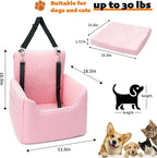 Dog Car Seat for Small/Medium Dogs Under 35lbs, Soft Booster Car Seat with Detachable Washable Cover and Cushion, Memory Foam Pet Car Seat with Safety Belt and Storage Pockets, Puppy Dog Car Bed