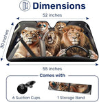 GENANY Lion Family Windshield Sun Shade for Car SUV Truck (55x30 Inches), Sun Shade Windshield, Shades for Front Windows, Protector Blocks UV, Spring Car Decor
