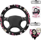 Halloween Ghost Steering Wheel Cover Car Accessories for Men Women with 2 Air Freshener, 15 Inch Anti-Slip Steering Wheel Covers Universal Fit
