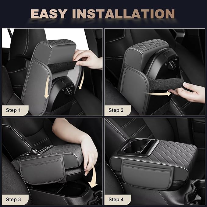 Center Console Cover Fit for RAV4 Faux Leather Car Armrest Cushion with Storage Bags, Cup Holder ＆ Phone Storage Multifunctional Middle Console Cover(Grey)