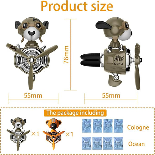 2Pcs Car Air Fresheners, Cute Bear Pilot Automotive Air Outlet Creative Car Perfume Diffuser, Automotive Accessories Air Vent Decoration with 8 Fragrant Tablets (Orange 1+Green 1)