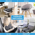 TushGuard Seat Cushion for Office Chair Memory Foam Non-Slip Cushion Back, Relief Chair Pad, Butt Pillow for Office, Car, Computer Desk, Grey, X-Large