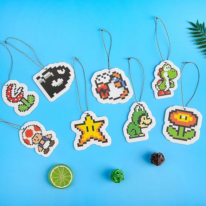 Pounchi Pixel Cartoon Car Air Freshener Cards (8 Pack Refreshing Ice Scent) Video Game Accessories for Car Interior Hanging Gift Rearview Pendant Supplies