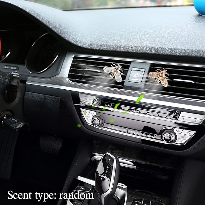 Shiny Bee Car Air Freshener Dashboard Outlet Vent Clips，Pearl Diamond Bee Car Perfume Car Air Conditioner Air Outlet Decoration Aromatherapy Clip，Bling Bee Charms Rhinestone Auto Interior Decorations Accessory