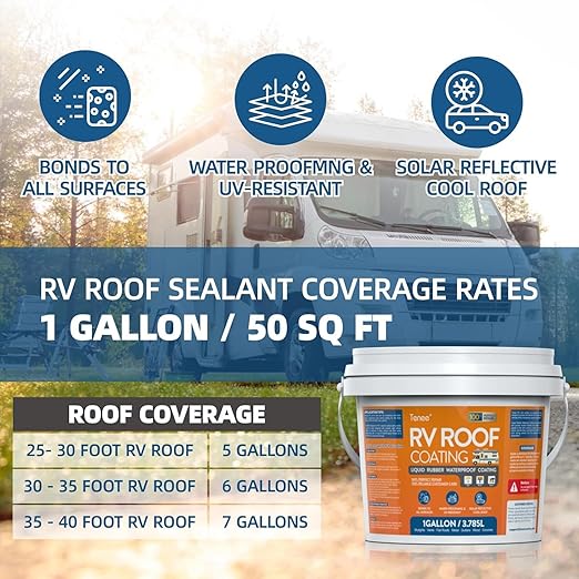 1 Gallon RV Roof Sealant, RV Roof Coating White, Professional Grade Liquid Rubber, Solar Reflective Waterproof Sealant for Leak Repair on Camper, Trailer & Motorhome Roofs (Fits EPDM, TPO, Fiberglass)