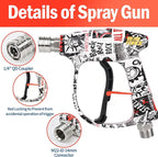 Bear Force High Pressure Washer Gun 3000 PSI Max, Power Washer Short Gun M22-ID14mm with 1/4“ Quick Connector, Car Wash, Car Cleaning, Car Care Detailing