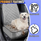 Dog Car Front Seat Cover with Side Flaps, Waterproof & Scratch Proof Car Seat Protector for Dog, Nonslip Pet Car Seat Pad with Safety Belt, Fit for Most Cars SUVs Trucks Jeeps (Grey)