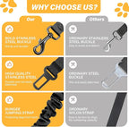 Dog Seat Belt Retractable Dog Car Harness 1 Pack Adjustable Elastic Bungee Buffer Heavy Duty & Durable & 360 Degree Swivel.
