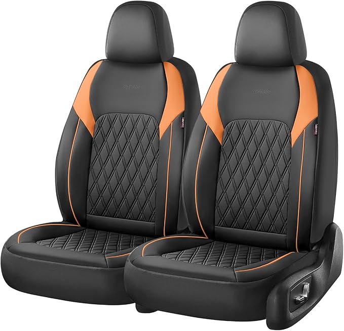 Coverado Seat Covers for Cars, Automotive Seat Covers Front Seats, Waterproof Car Seat Covers, Car Seat Cushion, Faux Leather Car Seat Protector Carseat Cover Universal Fit Most Cars, Black&Orange