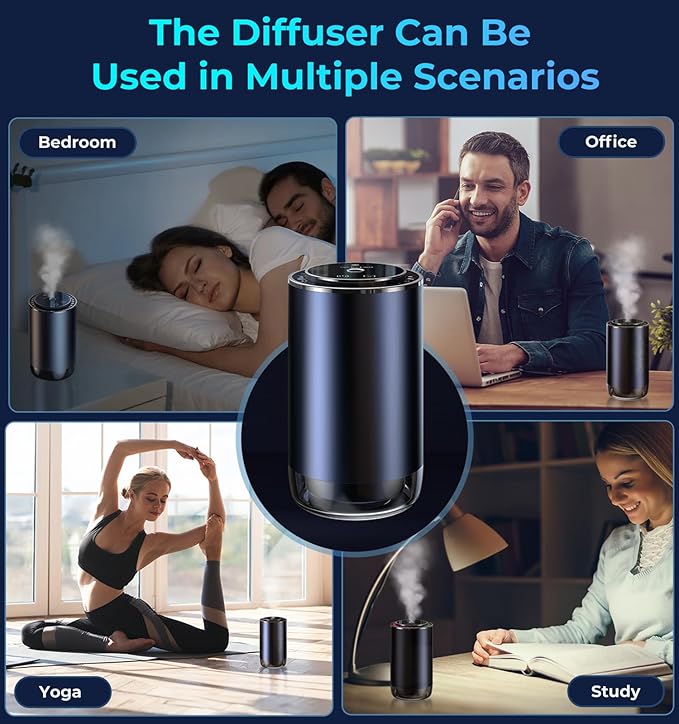 Oil Diffuser for Home and Car Smart Air Freshener, Auto On/Off by AI Chip, Built-in Battery, Works Silently, Refill Oil Aroma with 120 Days Long-Lasting Scent, Gifts for Men and Women-Lavender, Black
