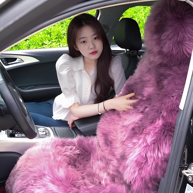 OGLAND 2 Pack Fluffy Sheepskin Car Seat Cover-Fuzzy Fur Auto Cushion for Universal Automotive Protector (Black, 2 Pcs Front Seat Cover)
