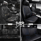 CAR PASS Luxury Nappa Leather Seat Covers Full Set, Water Resistant Faux Leather Seat Cover with Lumbar Support, Breathable Automotive Seat Covers Universal Fit for Sedan SUV Van Truck, Black Blue