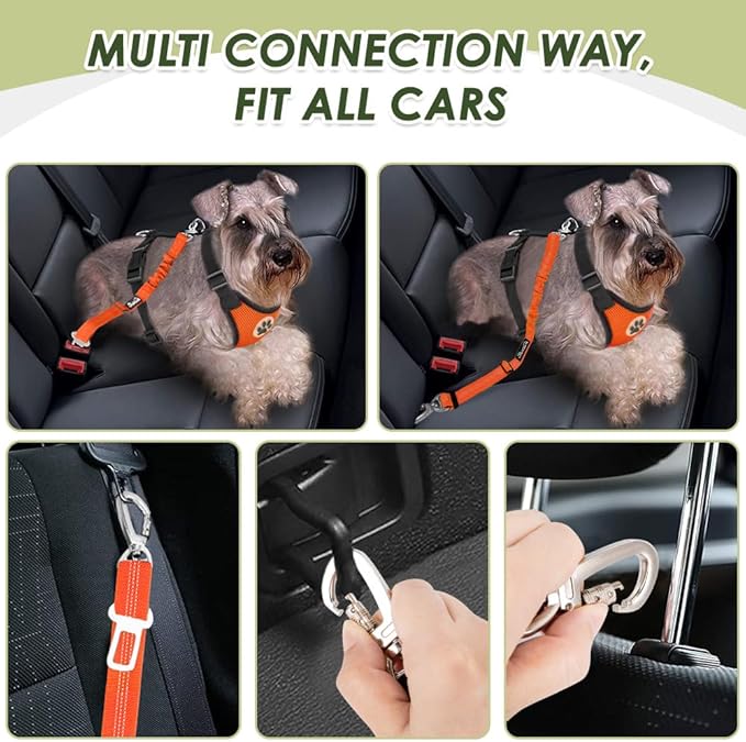 Lukovee Dog Seat Belt for Car, Adjustable Dog Car Harness for Large Medium Small Dogs, Soft Padded & Breathable Mesh Dog Seatbelt with Car Strap and Carabiner (Orange,XXS)