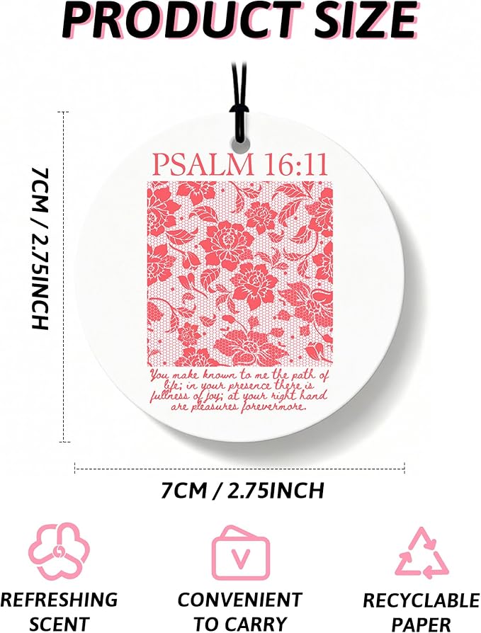 Pink Christian Round Car Air Freshener 4 Pcs, Girly Pink Bow Floral Religious Hanging Air Freshener for Cars Closet Drawer Books, Cute Preppy Christian Car Accessories Mirror Decor for Women