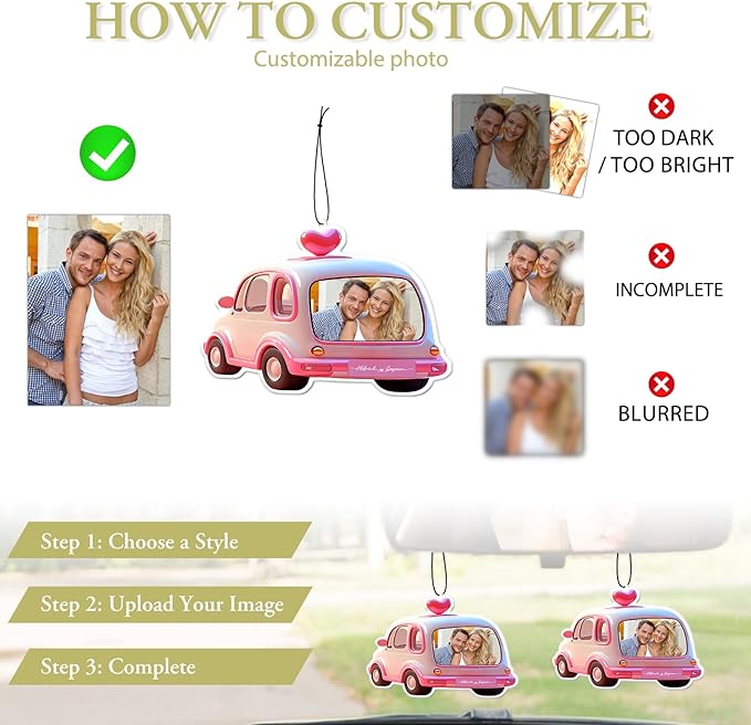 Personalized Valentine's Day Car Air Freshener with Pictures, I Love You, Drive Safe, Fun Couple Gift, Hanging 2Pack