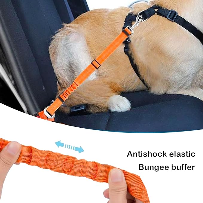 Removable Dog Seat Belt Harness for Car, 3 in 1 Pet Car Seatbelt Leash, Retractable Restraint Secures to Vehicle Headrest & Adjustable Reflective Dog Seatbelt Tether (Orange, 1pcs)