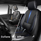 CAR PASS Nappa Leather Two Front Car Seat Covers, Water Resistant Faux PU Leather Seat Covers, 3D Foam Support Automotive Seat Covers Comfortable & Durable Universal Fit for Cars SUV Truck, Black Blue