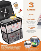 Car Trash Can with Lid, Cute Leakproof Car Trash Garbage Bag Hanging Vehicle Trash Bin Small Portable Automotive Garbage Cans Organizer for Back/Front Seat(Trapezoid,Flamingo Print