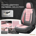 Coverado Car Seat Covers Full Set, Nappa Leather Seat Covers for Cars, Car Seat Protector Car Seat Cushion, Front and Back Seat Protectors Cushions Universal Fit for Most Cars Vehicles(Gray&Pink)