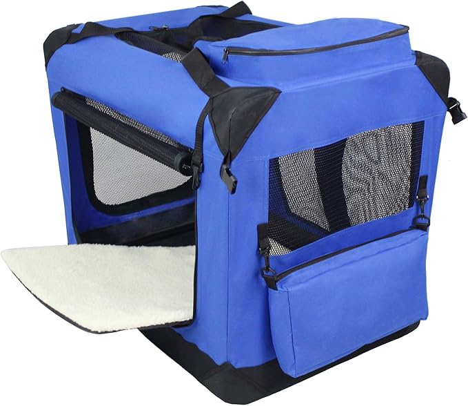 EliteField 3-Door Folding Soft Dog Crate with Carrying Bag and Fleece Bed (2 Year Warranty), Indoor & Outdoor Pet Home (24" L x 18" W x 21" H, Royal Blue)