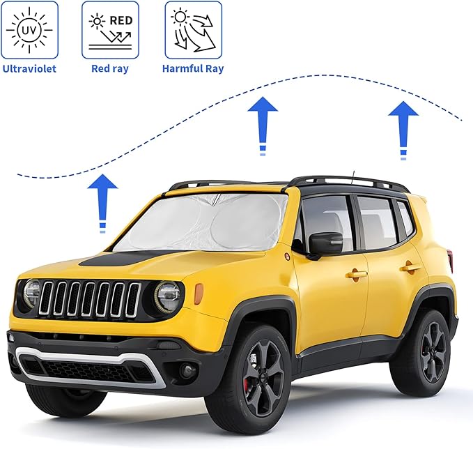 Sunshade for Jeep Compass 2017-2024 2025 Windshield Sun Shade, Custom fit Compass Front Windows Shade Cover Foldable Shield 240T Silver Sun Visor Blocks UV Rays Keep Car Cooler Accessories
