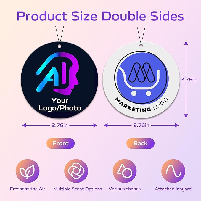 HINFKA 10-1000 Pcs Custom Air Fresheners with Picture – Personalized Double-Sided Photo or Logo Bulk Air Freshener, Customized Gifts for Corporate and Business Branding