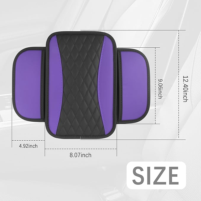 Patchwork Leather Center Console Covers for Cars,Upgraded Arm Rest Cover for Car with Side Storage Pocket for Car Seat Organizer,Middle Console Cover Stylish Car Decoration (Purple)