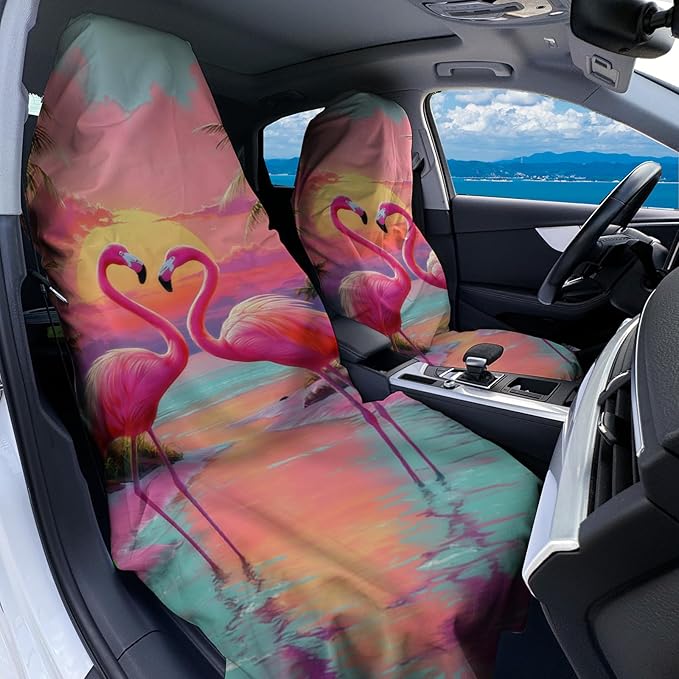 2 Pack Car Towel Seat Covers with Storage Bag, Multifunctional Towel for Gym Outdoor Sport, Picnic, Beach, Pet Dog Travel,Non-Slip Washable Car Seat Protector (Flamingo)