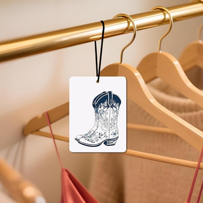Blue Western Coastal Car Air Freshener 4 Pcs, Preppy Surf Cowgirl Boots Howdy Beach Hanging Air Freshener for Closet Drawer Books, Western Beachy Car Accessories Mirror Decor for Women