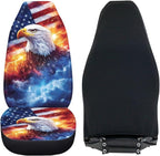 ELEQIN 2 Packs Car Front Seat Cover Car Seat Protector, Nonslip Seat Cover for Cars, Trucks & SUVs Car Interior Decor, Lighting Eagle US Flag Print