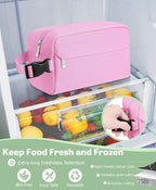 Small Insulated Snack Bag Lunch Bag for Kids Lunch Box for Women/Men, Collapsible [3L/5-Can] Reusable Lunch Bag Cooler Bag for Bottle with Handle Buckle for Work/School/Travel,Pink